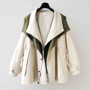 Damen Herbstjacke | Oversized Übergangsjacke mit Kapuze und Kontrastkragen