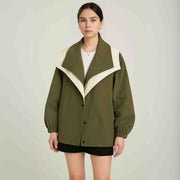 Damen Herbstjacke | Oversized Übergangsjacke mit Kapuze und Kontrastkragen