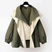 Damen Herbstjacke | Oversized Übergangsjacke mit Kapuze und Kontrastkragen