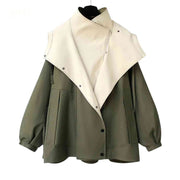 Damen Herbstjacke | Oversized Übergangsjacke mit Kapuze und Kontrastkragen