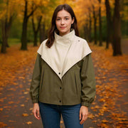 Damen Herbstjacke | Oversized Übergangsjacke mit Kapuze und Kontrastkragen