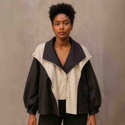 Damen Herbstjacke | Oversized Übergangsjacke mit Kapuze und Kontrastkragen