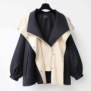 Damen Herbstjacke | Oversized Übergangsjacke mit Kapuze und Kontrastkragen