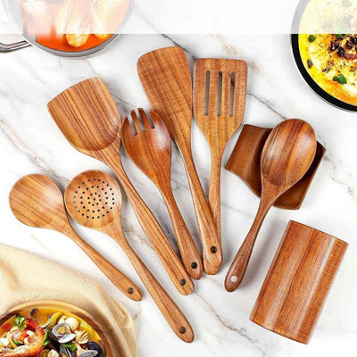 Cookora™ Teakholz-Spatelset | Hitzebeständig, langlebig & küchensicher