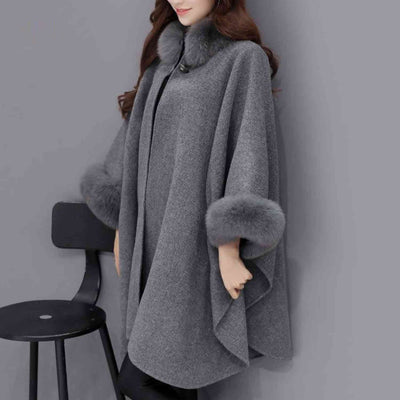 Furina™ Capejacke | Wollmix, großer Fellkragen, elegant und komfortabel