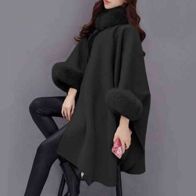 Furina™ Capejacke | Wollmix, großer Fellkragen, elegant und komfortabel