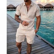 Leander™️ | 2-teilige Sommerkombination mit luftigem Hemd & Shorts mit Kordelzug