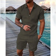 Leander™️ | 2-teilige Sommerkombination mit luftigem Hemd & Shorts mit Kordelzug
