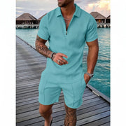 Leander™️ | 2-teilige Sommerkombination mit luftigem Hemd & Shorts mit Kordelzug