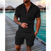 Leander™️ | 2-teilige Sommerkombination mit luftigem Hemd & Shorts mit Kordelzug