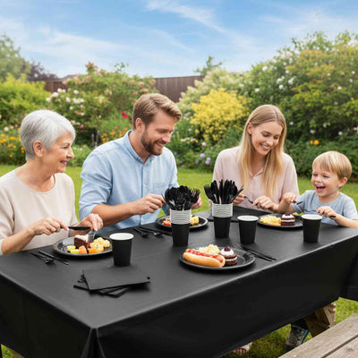 PartyLux™ Geschirrset | 141-teiliges Set mit Tellern, Bechern, Besteck & Tischdecke