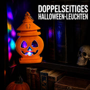 PumpkinGlow™ Doppelseitige tragbare Halloween-Kürbislaterne | Warmes Licht oder 7-Farben-LED
