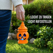 PumpkinGlow™ Doppelseitige tragbare Halloween-Kürbislaterne | Warmes Licht oder 7-Farben-LED