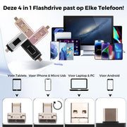 Nie wieder ein voller Speicher mit unserem 4-in-1 Flashlaufwerk. Dieses passt auf jedes Gerät