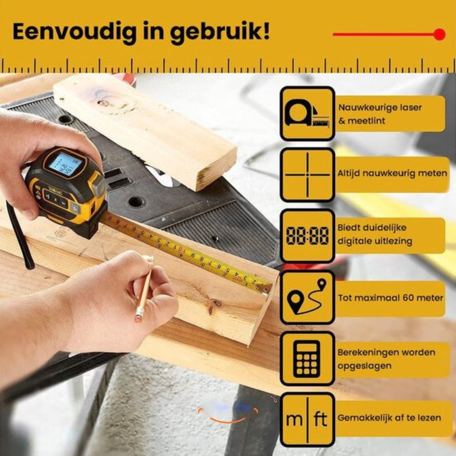 ProMeasure™ Digitales Lasermaßband 3-in-1 - 40 oder 60m Reichweite