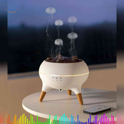 Flamora™ Quallen-Diffuser | Flammenlicht, Aroma-Nebel & Stilvolles Holzdesign